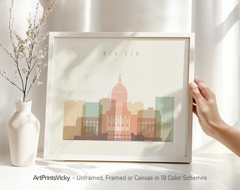 Madison WI wall art print, skyline poster, travel print, city print, personalised gift | ArtPrintsVicky