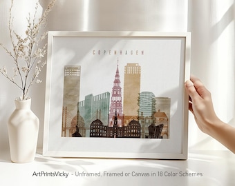 Copenhagen print, poster, Copenhagen skyline wall art, Travel gift, City poster, Denmark cityscape, Home decor, ArtPrintsVicky
