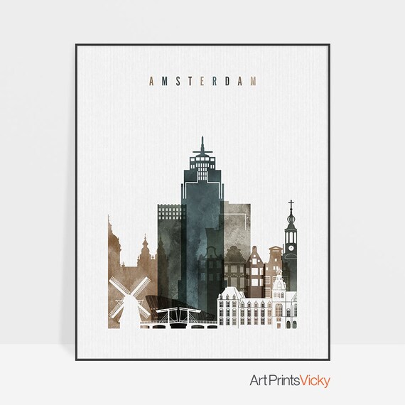 Amsterdam Print Amsterdam Skyline Poster Netherlands City | Etsy