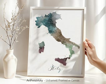 Italy map poster print | Personalised gifts wall art | Decor for home and office | ArtPrintsVicky