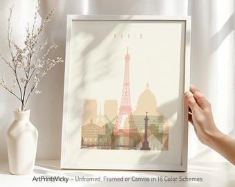 Paris print, Poster, Paris skyline wall art, France cityscape, Pastel city poster, Travel gift, Home decor, ArtPrintsVicky