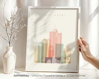 Fort Myers Print, Wall art poster, Skyline art print, Florida Travel Art, City print, personalised gift | ArtPrintsVicky