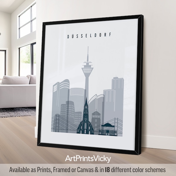 Dusseldorf poster, wall art print, Germany cityscape, travel gifts, city poster | ArtPrintsVicky