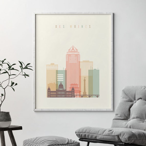 Des Moines Skyline Des Moines print Des Moines art Dinosaur print Des Moines Iowa Des Moines poster Dinosaur art Dinosaur poster