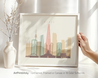 Seoul Cityscape Wall Art Poster Framed, Unframed or Canvas in 18 Colour Schemes