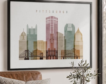 Pittsburgh Wall Art Print, Pennsylvania Cityscape Posters, Travel Gifts