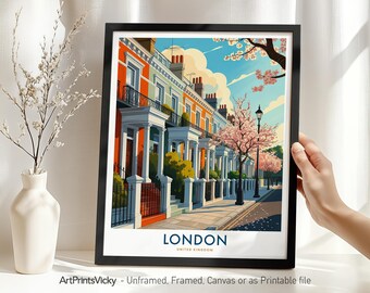 London Travel Print Wall Art, Notting Hill Poster, England Cityscape Decor for Home or Office, Unique Gift