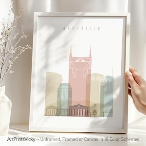 Nashville Poster | Nashville Print | Tennessee Wall Art | Personalised Travel Gift | Pastel City Prints | ArtPrintsVicky