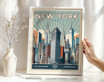 New York Poster Print | New York Skyline Wall Art | NYC Retro for Home or Office Decor | Personalised Gift | ArtPrintsVicky