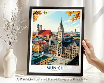 Munich Travel Print – Germany | Munich Poster | Neues Rathaus Wall Art Illustration | European Decor for Home or Gift