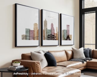 Memphis 3 Piece Wall Art Prints, Memphis Skyline Poster Set | ArtPrintsVicky