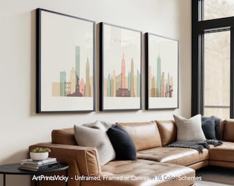 New York City 3 Piece Wall Art Prints, NYC Skyline Poster Set | ArtPrintsVicky
