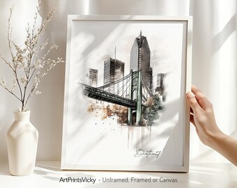 Detroit art print | Skyline poster drawing | Modern Home and Office Decor | Travel Gift | ArtPrintsVicky