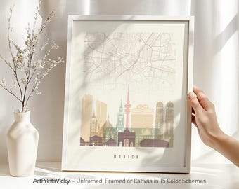 Munich Map Poster - City Map & Skyline Print | ArtPrintsVicky