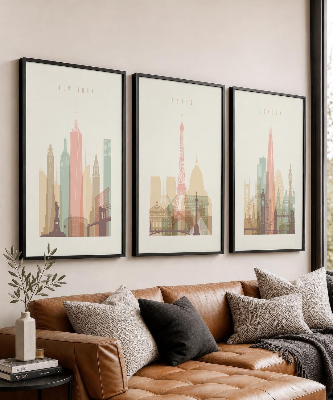 Set of 3 Prints New York, London, Paris, Cityscape Posters