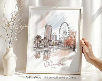 Orlando poster | Wall art print skyline drawing | Home and office travel decor | ArtPrintsVicky