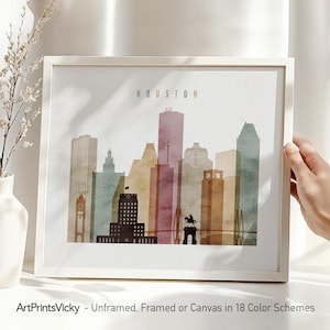 Houston Wall Art Skyline Poster, Houston TX Art Print | ArtPrintsVicky