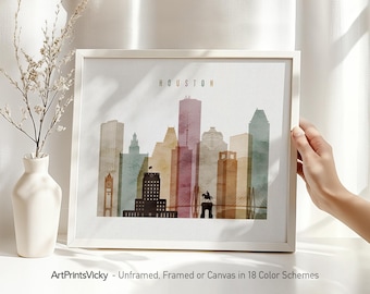 Houston Wall Art Skyline Poster, Houston TX Art Print | ArtPrintsVicky