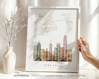 Hong Kong Street Map Print - City Map & Skyline Poster | ArtPrintsVicky