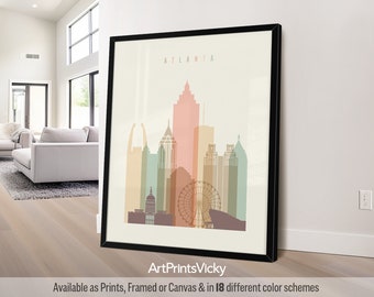 Atlanta print, Atlanta wall art poster, Atlanta Georgia skyline, travel print, city poster | ArtPrintsVicky