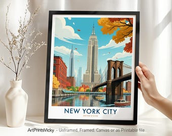 New York City Travel Poster Wall Art | NYC Skyline Print | Manhattan Cityscape Retro |  Home Office Decor | Gift