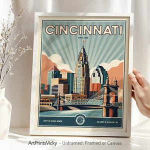 Cincinnati Poster | Cincinnati Print in Retro style | Ohio wall art | Personalised Gift | ArtPrintsVicky
