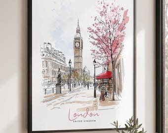 London Art Print, Poster Big Ben, Skyline Wall Art, Travel Gifts, Office Decor