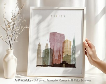 Zurich poster, print wall art, Switzerland cityscape, Travel poster, City print, Travel gifts, Office decor | ArtPrintsVicky