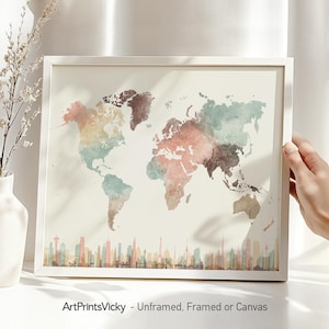 World map poster print | Personalised Map Wall Art | Decor for home and office | ArtPrintsVicky