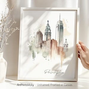 Philadelphia Skyline Art Print: Watercolor Style, Cityscape Poster