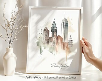 Philadelphia wall art poster | Philadelphia skyline art print drawing | Philadelphia home and office decor | ArtPrintsVicky