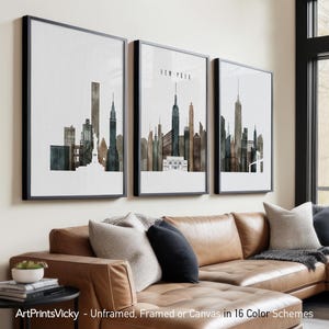 New York City 3 Piece Wall Art Prints, NYC Skyline Triptych