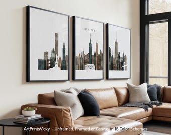 New York Set of 3 Prints, New York City Skyline 3 Piece Wall Art, NYC Poster Set for Homes, Offices, and Travel Gifts | ArtPrintsVicky