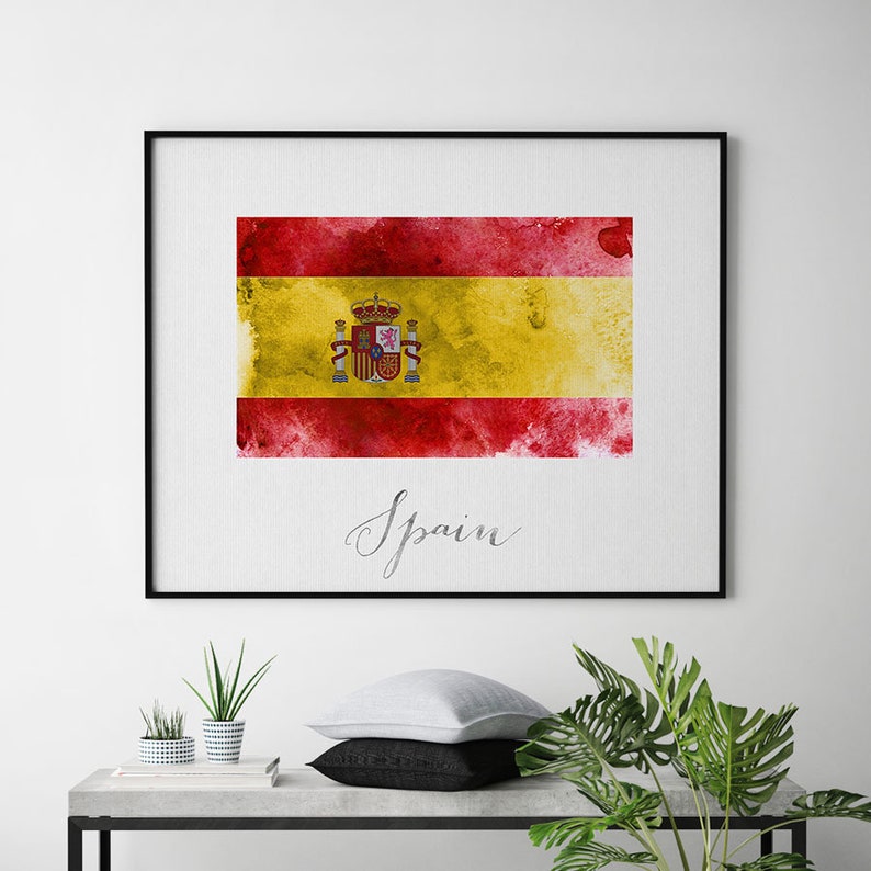 Spain Flag Poster Spain Wall Art Print Artprintsvicky Etsy