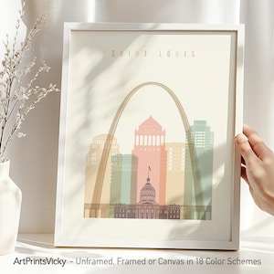 St Louis Skyline Art Print: Pastel Cityscape Poster, Framed Canvas Option