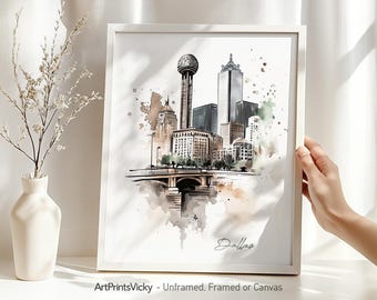 Dallas Art Print - Poster Framed Wall Decor, Travel Gift, ArtPrintsVicky