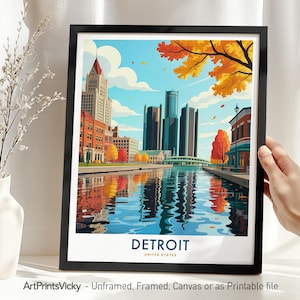 Detroit Skyline Print: Cityscape Wall Art, Michigan Travel Poster