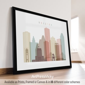 Houston wall art skyline, Houston art print, Texas poster, travel print, City print, personalised gift | ArtPrintsVicky