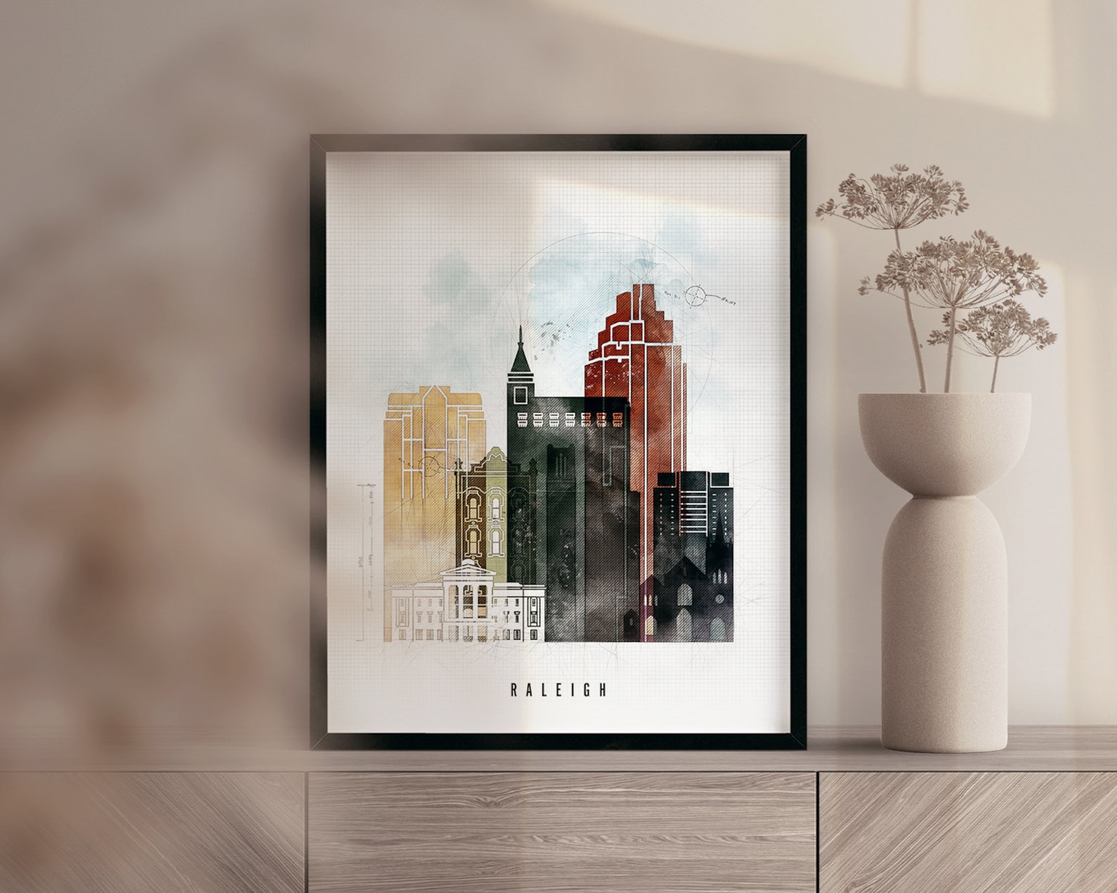 Raleigh NC Skyline Print Poster Raleigh Wall Art Cityscape - Etsy
