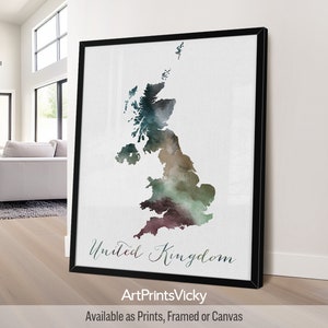 United Kingdom Wall Map Poster UK Map Print British Framed Map England Map Canvas Map of England by ArtPrintsVicky image 1