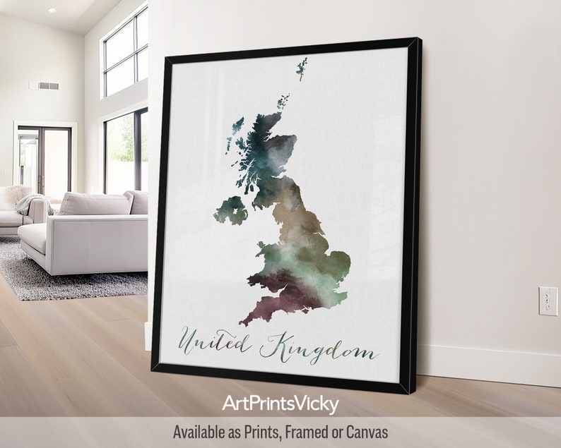 United Kingdom Wall Map Poster UK Map Print British Framed Map England Map Canvas Map of England by ArtPrintsVicky image 1