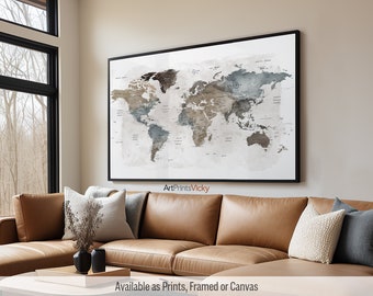 World map wall art, World map poster, Travel Map Print | ArtPrintsVicky