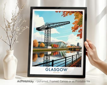 Glasgow Travel Print – Scotland, Glasgow Poster Illustration, Cityscape Home Decor or Gift