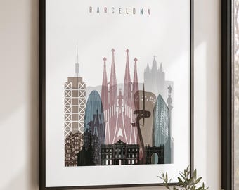 Barcelona Wall Art Print, Skyline Poster, Cityscape Travel Decor