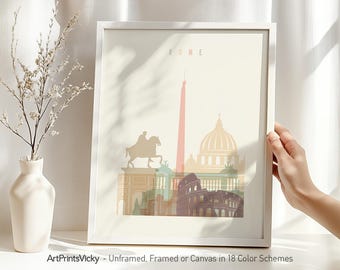 Rome print, Rome Poster, Italy wall art cityscape, Rome skyline, City poster,  Travel Gift, Office and Home Decor | ArtPrintsVicky