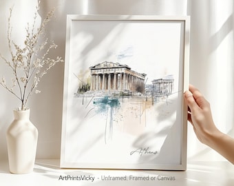 Athens Greece wall art print | Parthenon poster Illustration | Home and office travel decor | ArtPrintsVicky