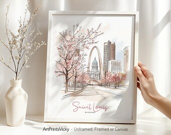 St. Louis poster | Wall art print skyline | St. Louis Arch art drawing illustrated | Home and office travel decor | ArtPrintsVicky