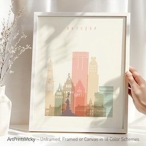 Antwerp Skyline Art Print: Pastel Cream Belgium Cityscape