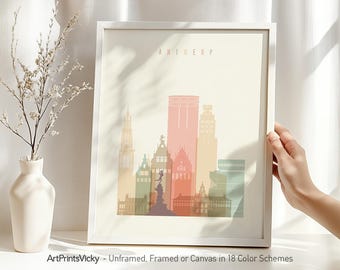 Antwerp poster, print, Antwerp skyline art, Belgium city art, Travel prints, Home decor, gift | ArtPrintsVicky
