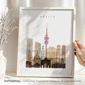 Plakat ścienny z motywem Monachium, panorama miasta, dekoracja miejska